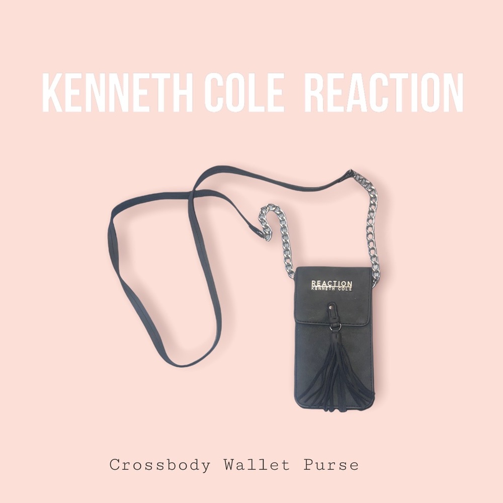 Small black Kenneth Cole crossbody wallet purse.